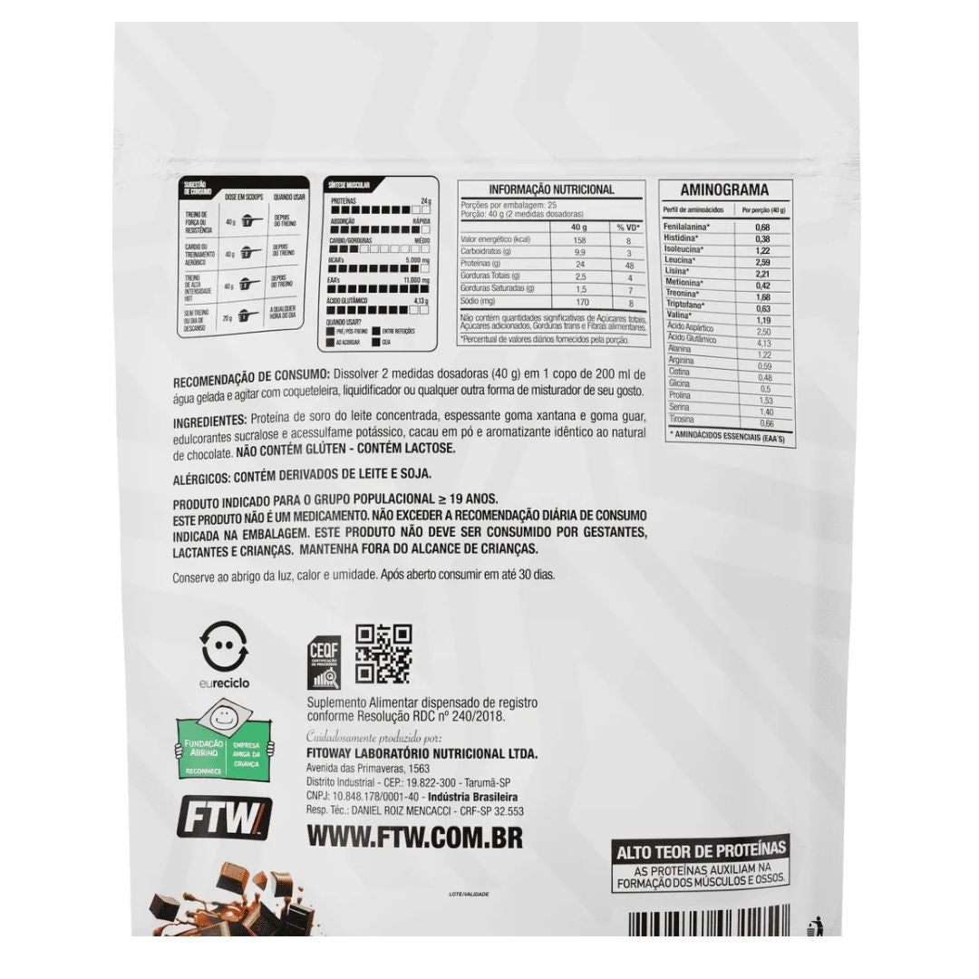 100% Whey Protein Chocolate Double 1kg Refil - FTW