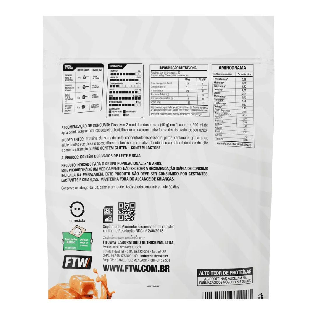 100% Whey Protein Doce de Leite Argentino 1kg Refil - FTW