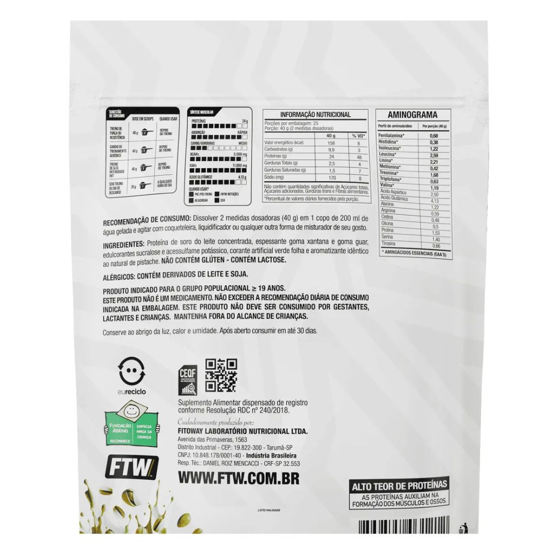 100% Whey Protein Pistache 1kg Refil - FTW