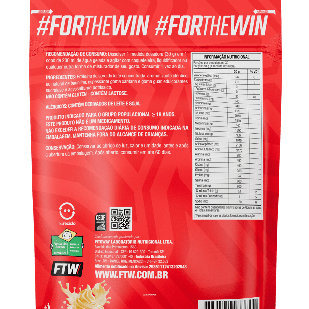 100% Whey Protein Concentrado Baunilha Refil 900g - FTW