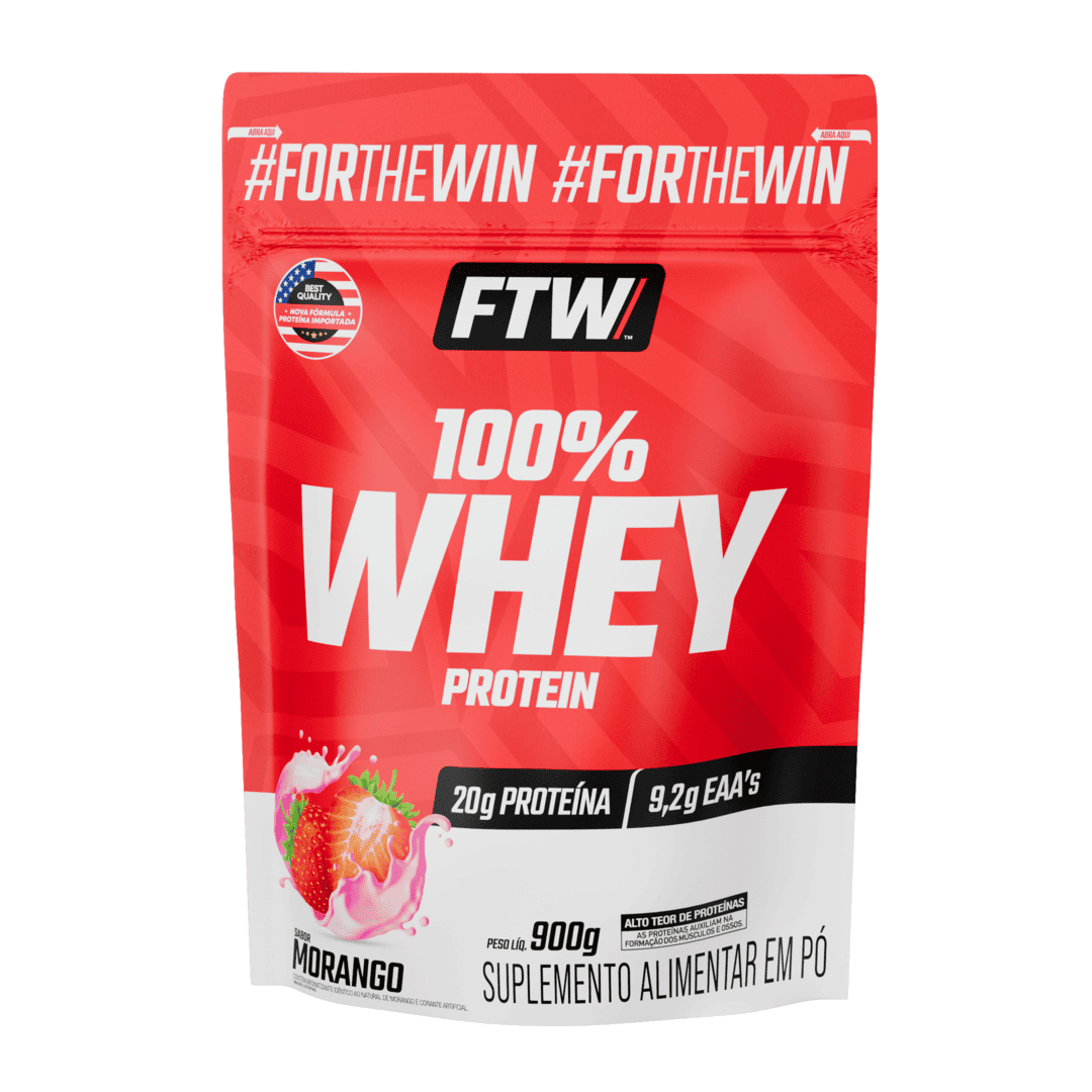 100% Whey Protein Concentrado Morango Refil 900g - FTW