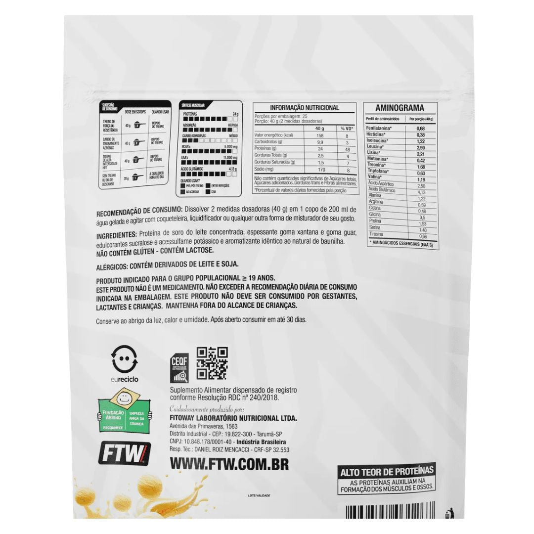 100% Whey Protein Sorvete de Baunilha 1kg Refil - FTW