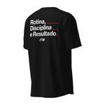 Camiseta Slim Masculina Preta Costas ROTINA, DISCIPLINA E RESULTADO FTW