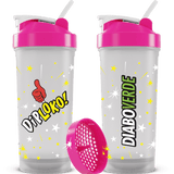 Coqueteleira Dip Loko! Transparente Tampa Rosa 600ml - Diabo Verde