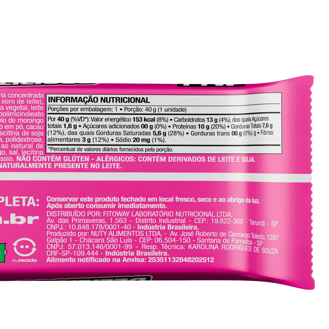 Barra de Proteína Delicious Chocolate com Morango 40g - FTW