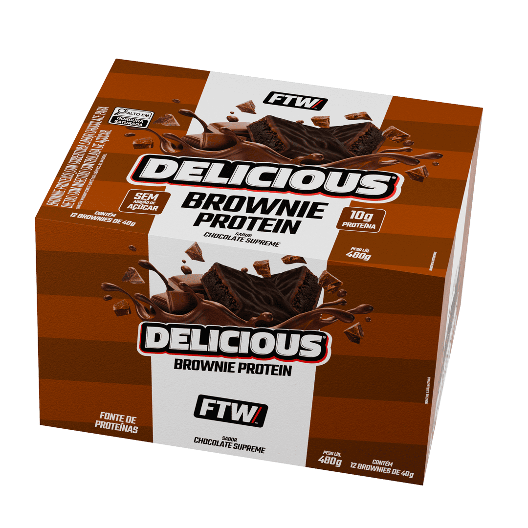 Delicious Brownie Protein Caixa com 12 Unidades 480g Sabor Chocolate Supreme - FTW