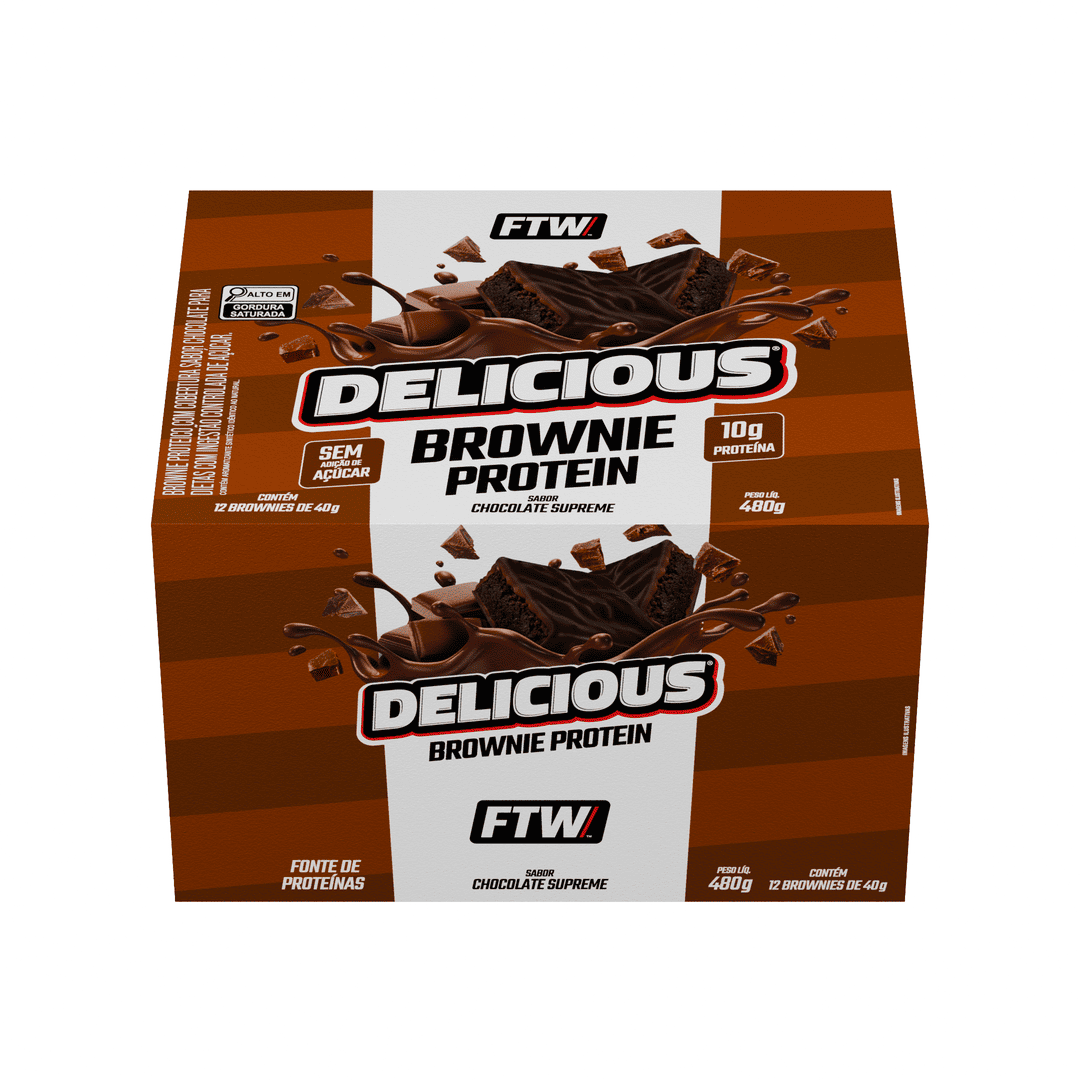 Delicious Brownie Protein Caixa com 12 Unidades 480g Sabor Chocolate Supreme - FTW