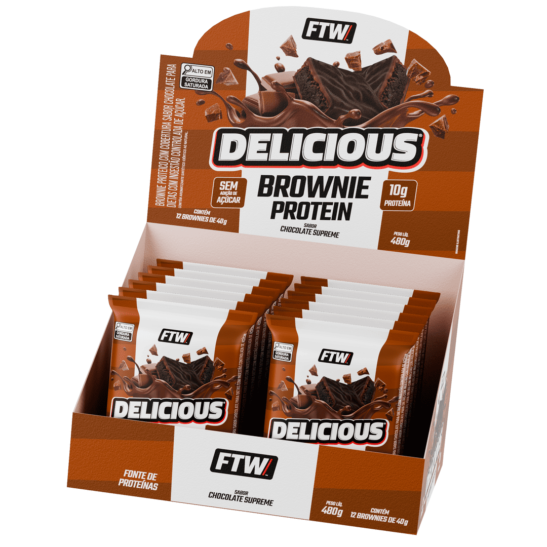 Delicious Brownie Protein Caixa com 12 Unidades 480g Sabor Chocolate Supreme - FTW