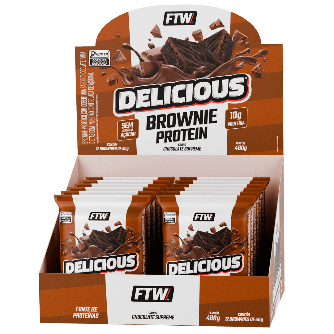 Delicious Brownie Protein Caixa com 12 Unidades 480g Sabor Chocolate Supreme - FTW