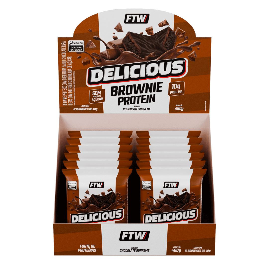 Delicious Brownie Protein Caixa com 12 Unidades 480g Sabor Chocolate Supreme - FTW