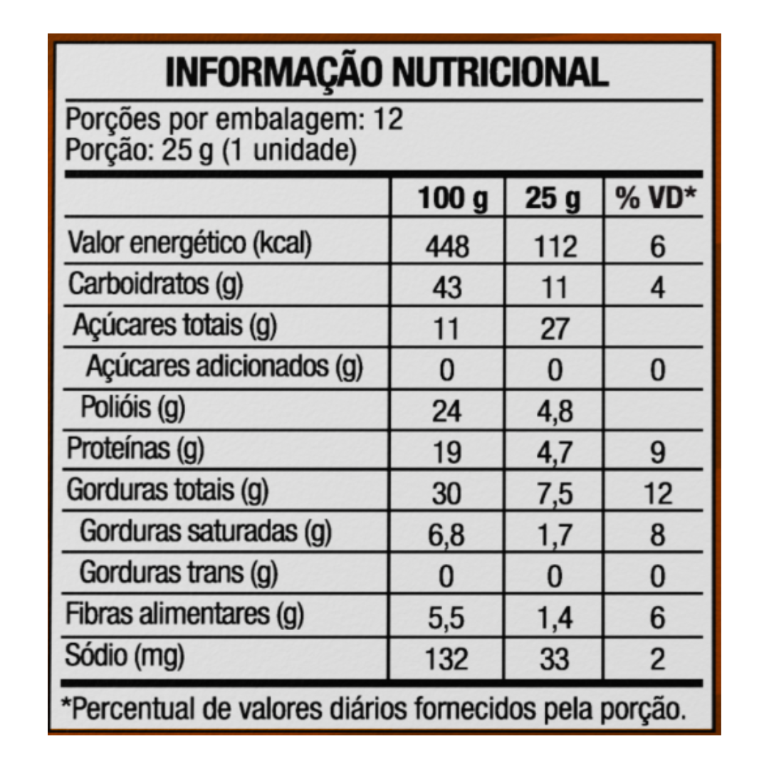 Delicious Paçoca Zero Chocolate Caixa 12 Unidades - FTW