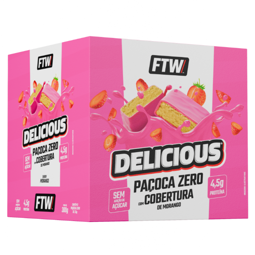 Delicious Paçoca Zero Morango Caixa 12 Unidades - FTW