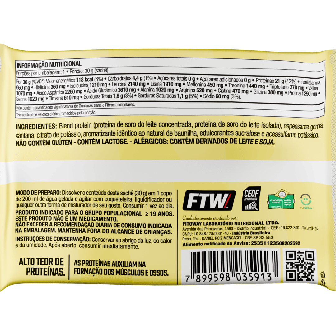 Whey Protein Delicious Sachê 30g Sabor Baunilha Ice Cream - FTW
