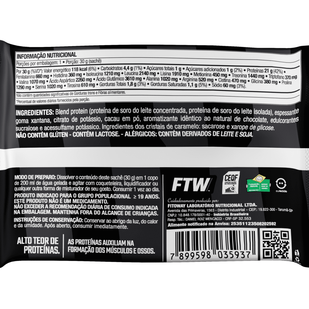 Whey Protein Delicious Sachê Sabor Chocolate Negro 30g - FTW
