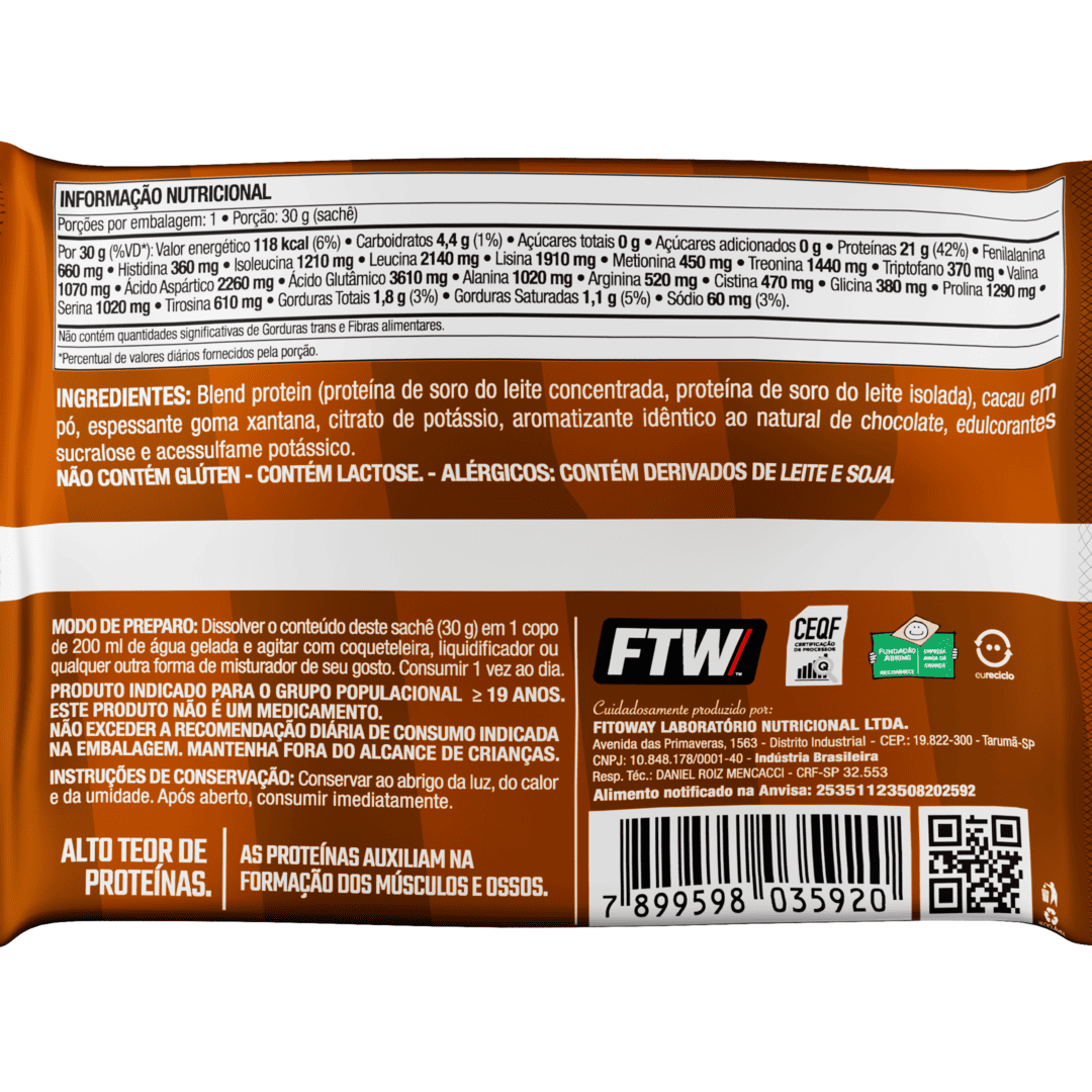 Whey Protein Delicious Sachê Sabor Chocolate Supreme 30g - FTW
