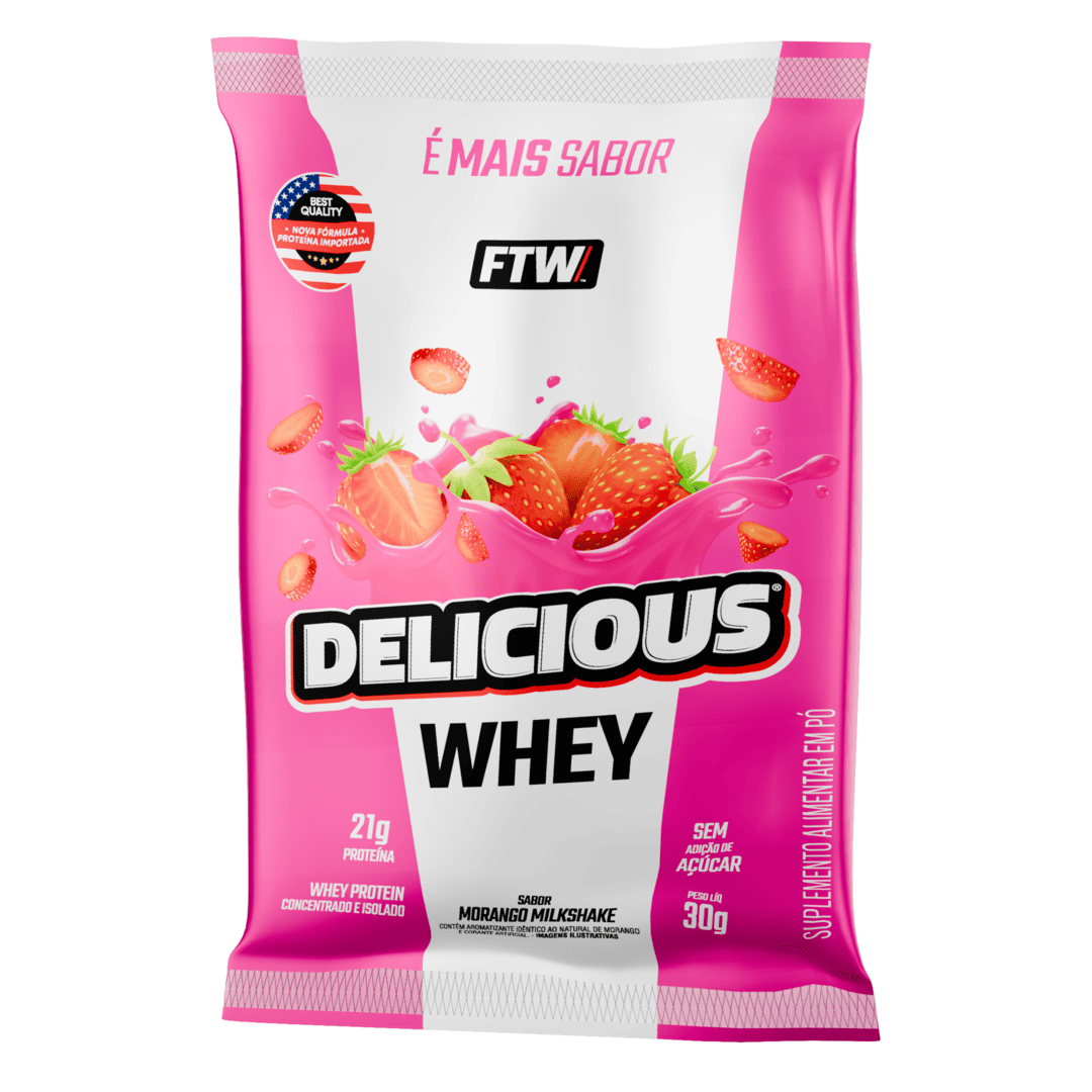Whey Protein Delicious Sachê Sabor Morango Milkshake 30g - FTW