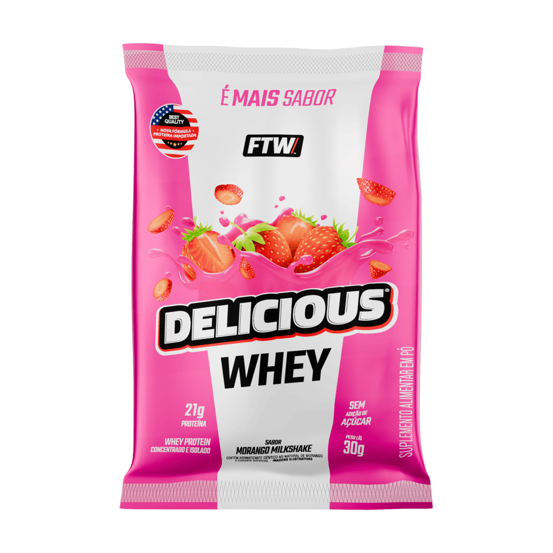 Whey Protein Delicious Sachê Sabor Morango Milkshake 30g - FTW
