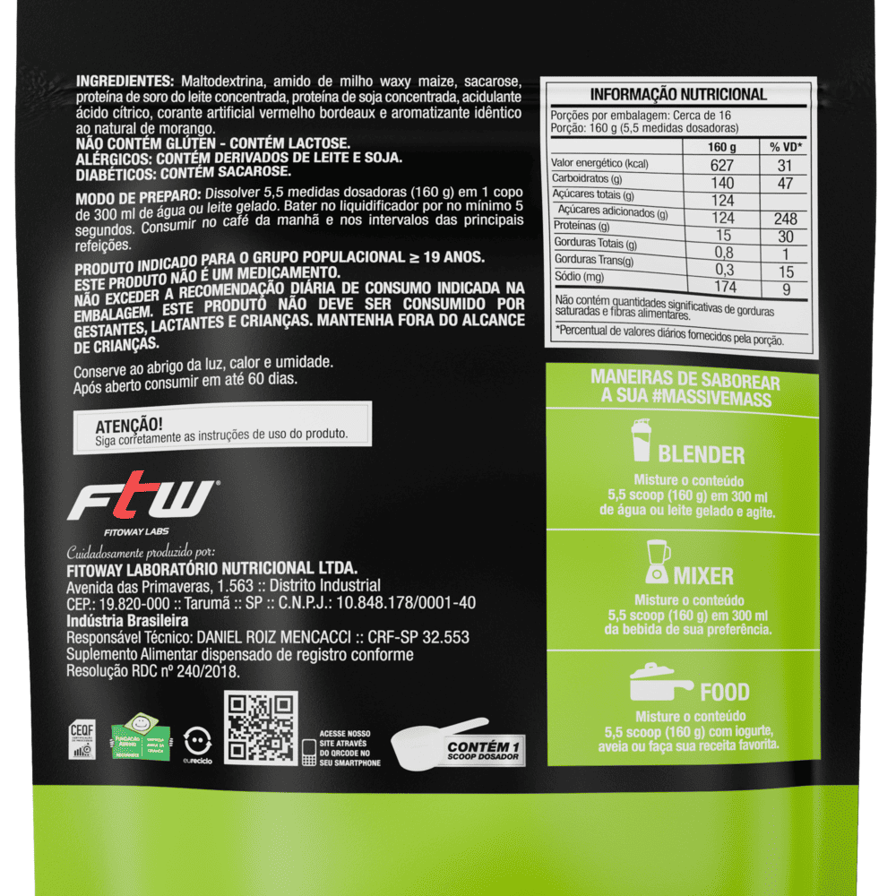 Diabo Verde #Massive Mass Hypercaloric 2,5 Kg Sabor Morango