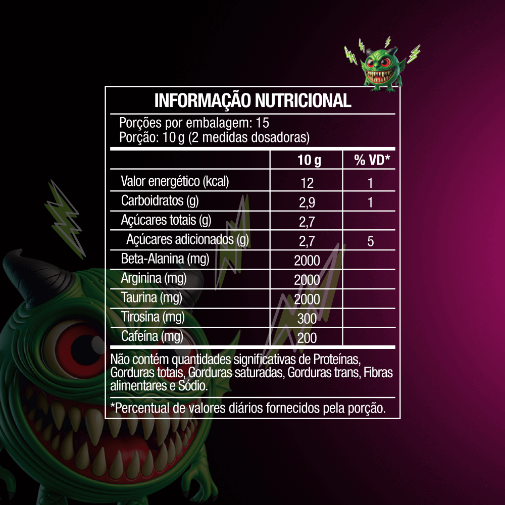 Tabela nutricional Pré-Treino Diabo Verde Energético 150g