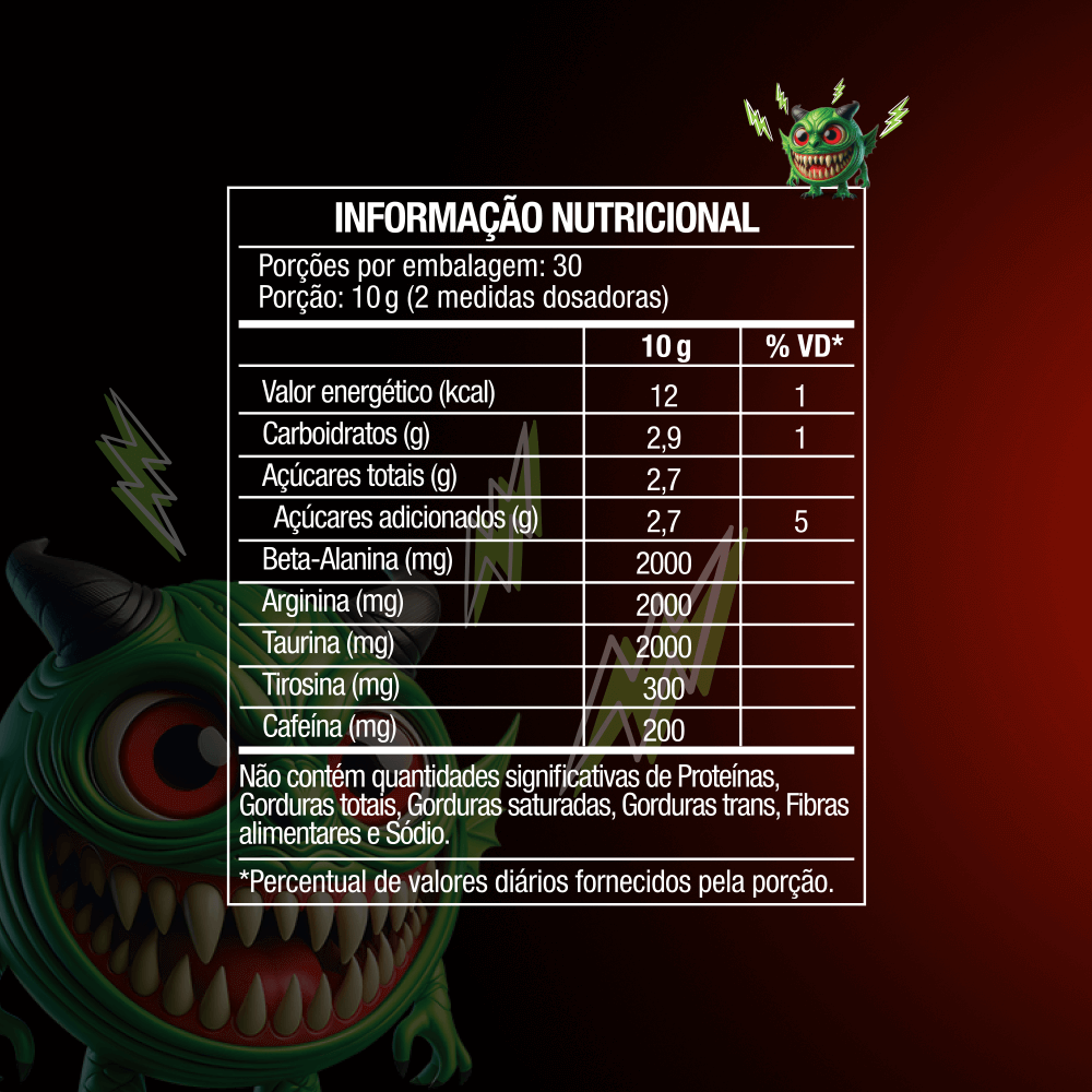 Tabela nutricional Pré-Treino Diabo Verde Frutas Vermelhas 300g