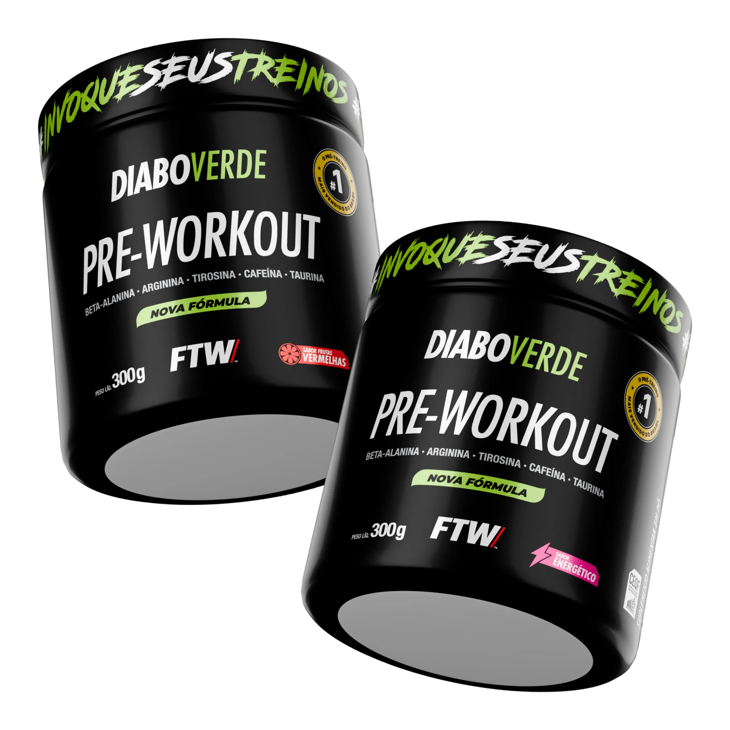 Kit Duplo Pré-Treino Diabo Verde 300g Frutas Vermelhas e Energético FTW