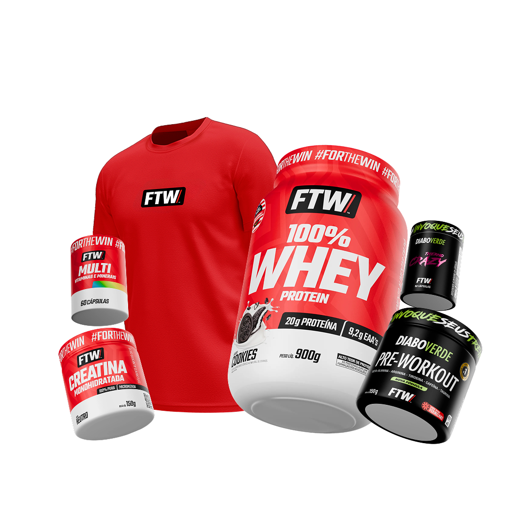 Combo 100% Whey + Creatina + Pré-Treino + Multivitaminas FTW