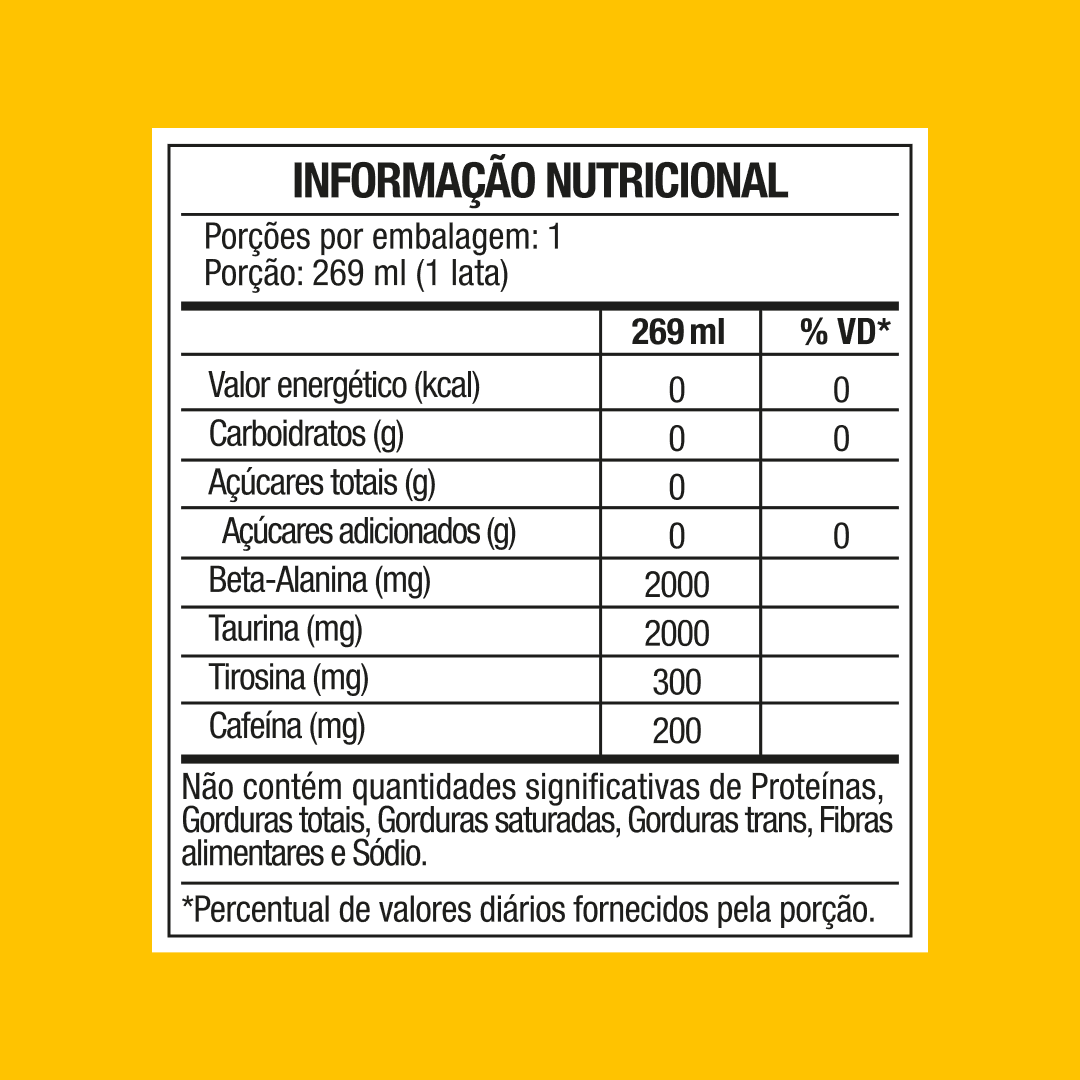 Tabela nutricional Energético Pré-Treino Diabo Verde Tropical Lata 269ml