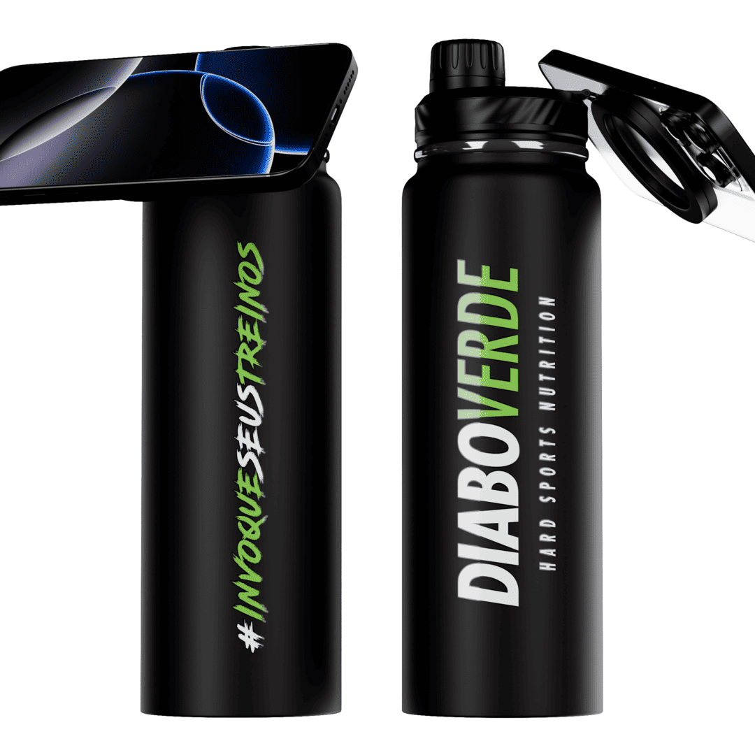 Garrafa Térmica Diabo Verde 850ml Com Suporte Magnético Para Celular