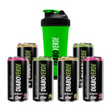 Kit Halloween Doces ou Travessuras: 6 latas Pré-Workout Diabo Verde e Coqueteleira Verde Tampa Preta