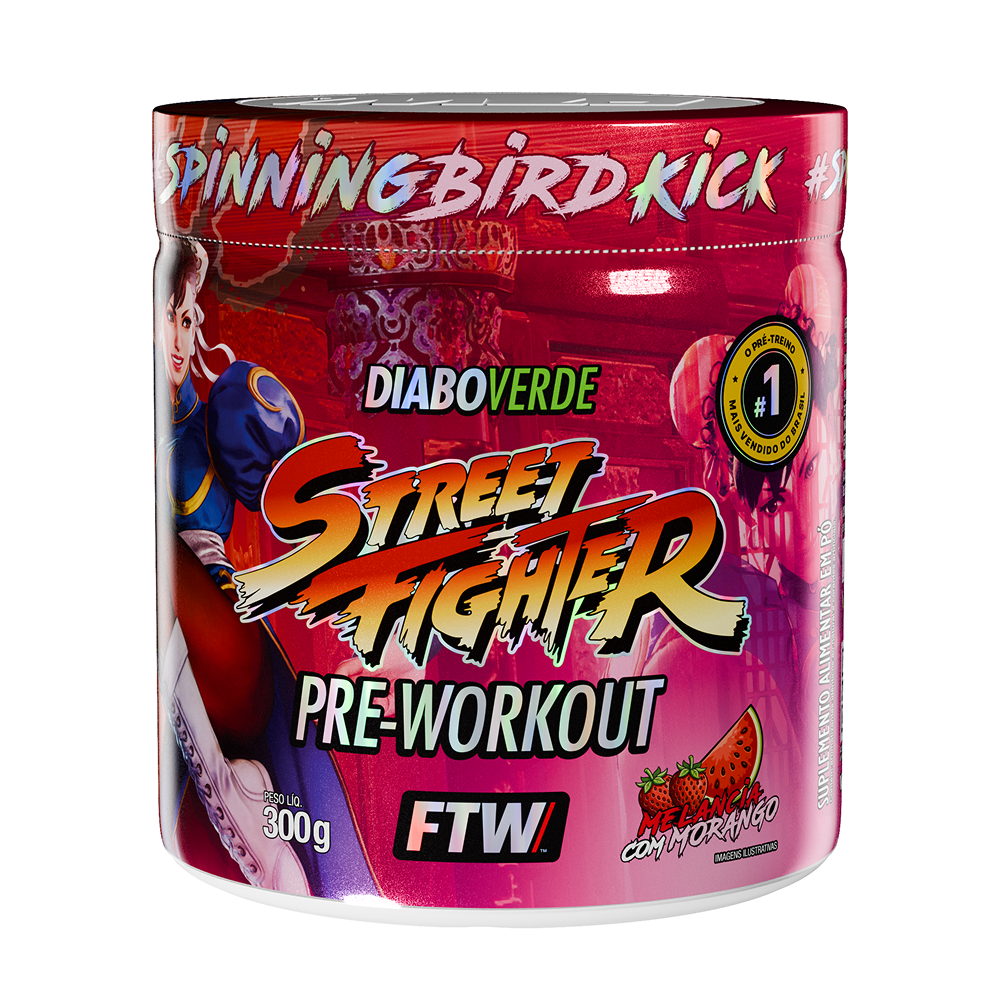 Pré-Treino Diabo Verde Street Fighter - Chun-Li - Melancia com Morango 300g