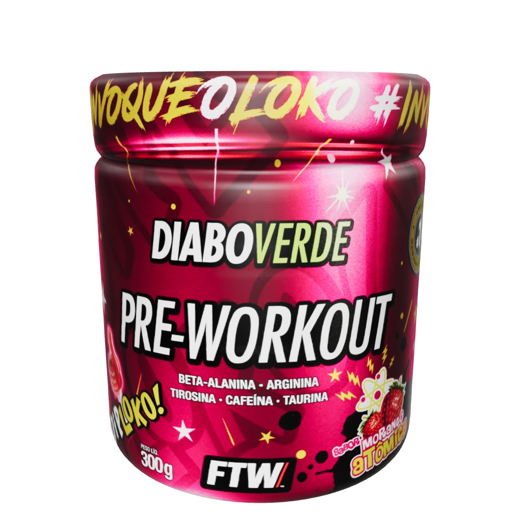 Pré-Treino Diabo Verde Dip Loko! Morango Atômico 300g - FTW Suplementos