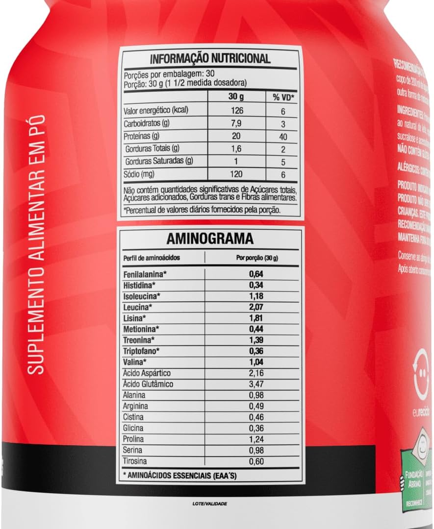 Tabela nutricional 100% Whey Protein 900g Leite