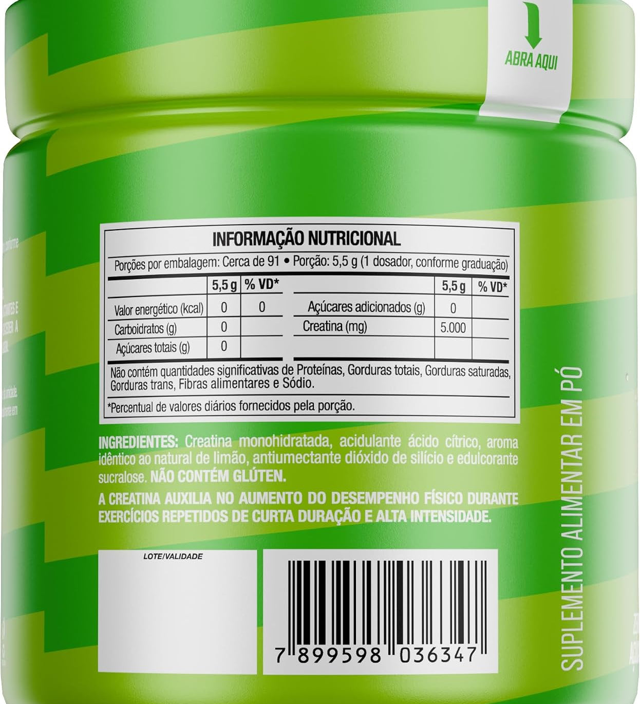 Tabela nutricional Creatina Delicious Limão Fresh 500g