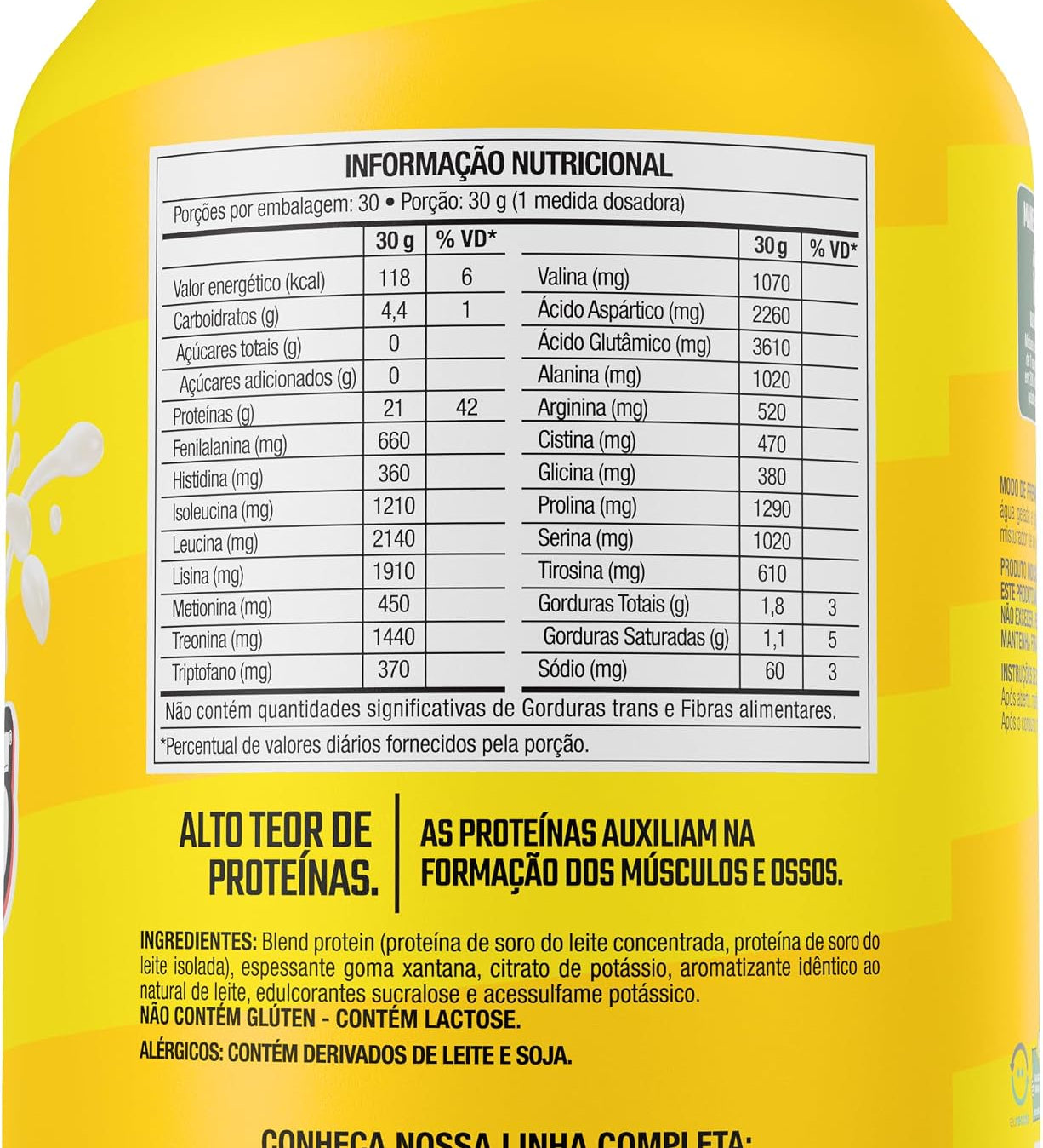 Tabela nutricional Whey Protein Delicious 900g Leite Original