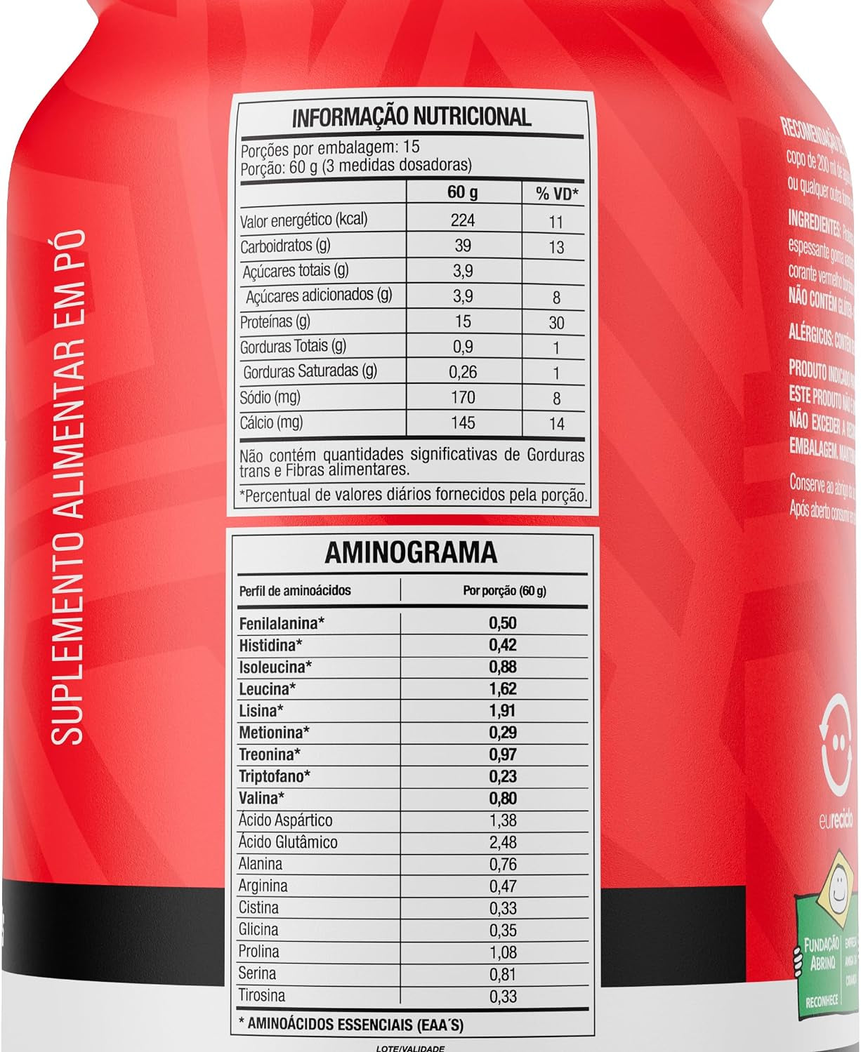Tabela nutricional Whey Ultra Protein 900g Morango