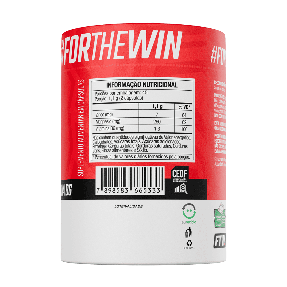 ZMA Zinco / Magnésio / Vitamina B6 90 Cápsulas - FTW
